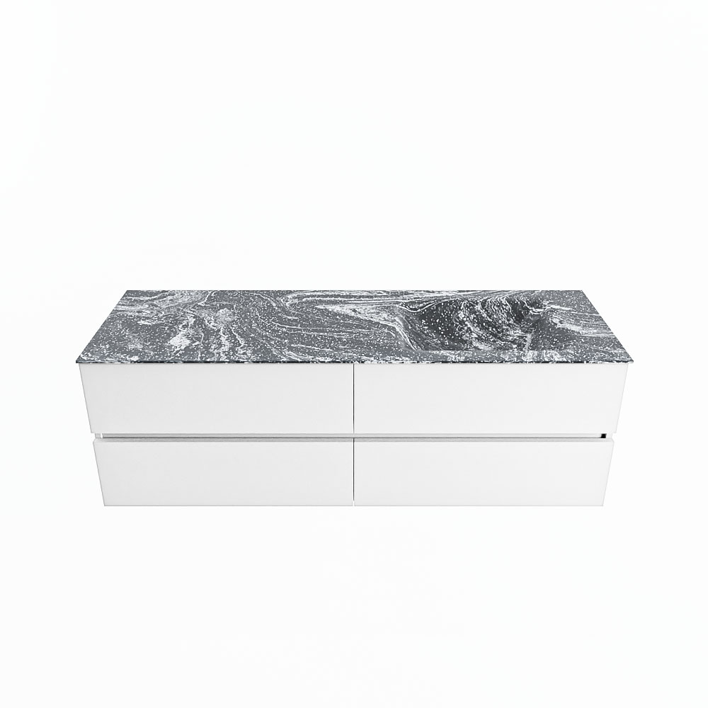 MONDIAZ VICA-DLUX 150cm badmeubel onderkast Talc 4 lades. Inbouw wastafel CLOUD rechts 1 kraangat, kleur Lava.