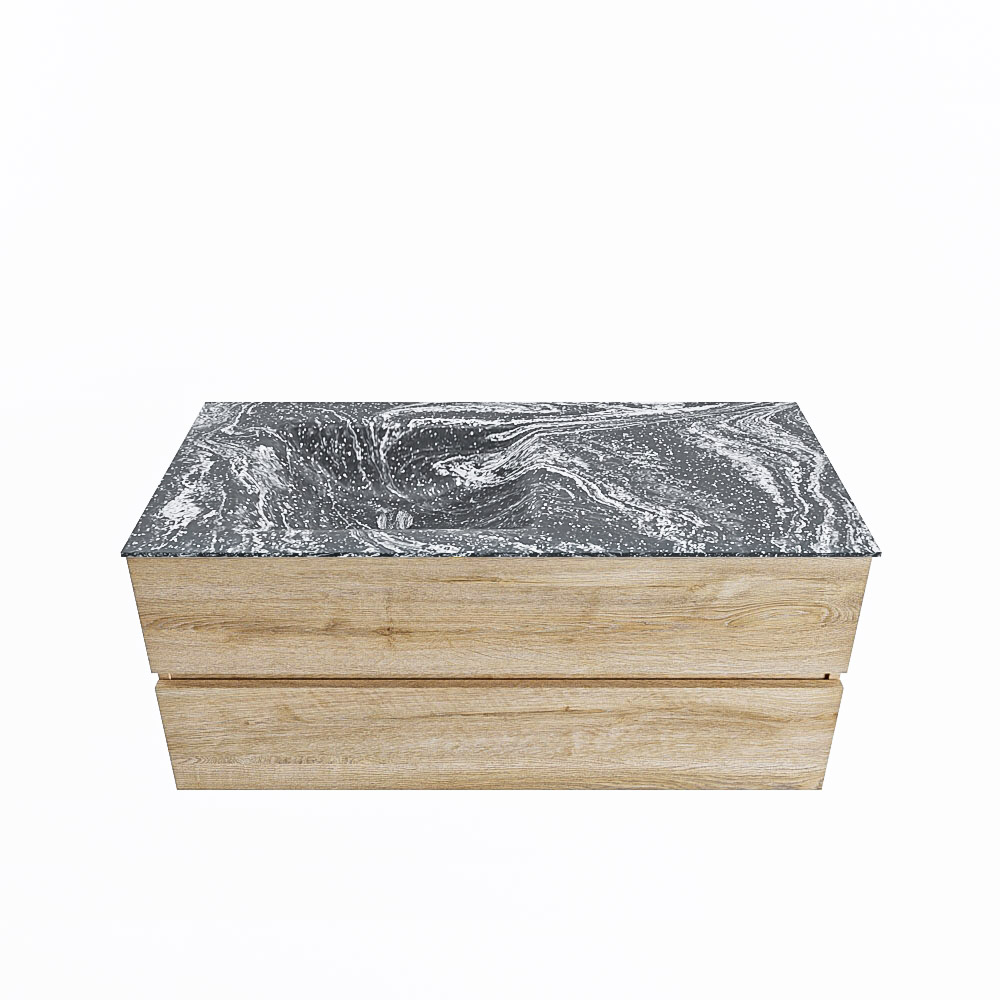 MONDIAZ VICA-DLUX 110cm badmeubel onderkast Washed Oak 2 lades. Inbouw wastafel CLOUD links 1 kraangat, kleur Lava.