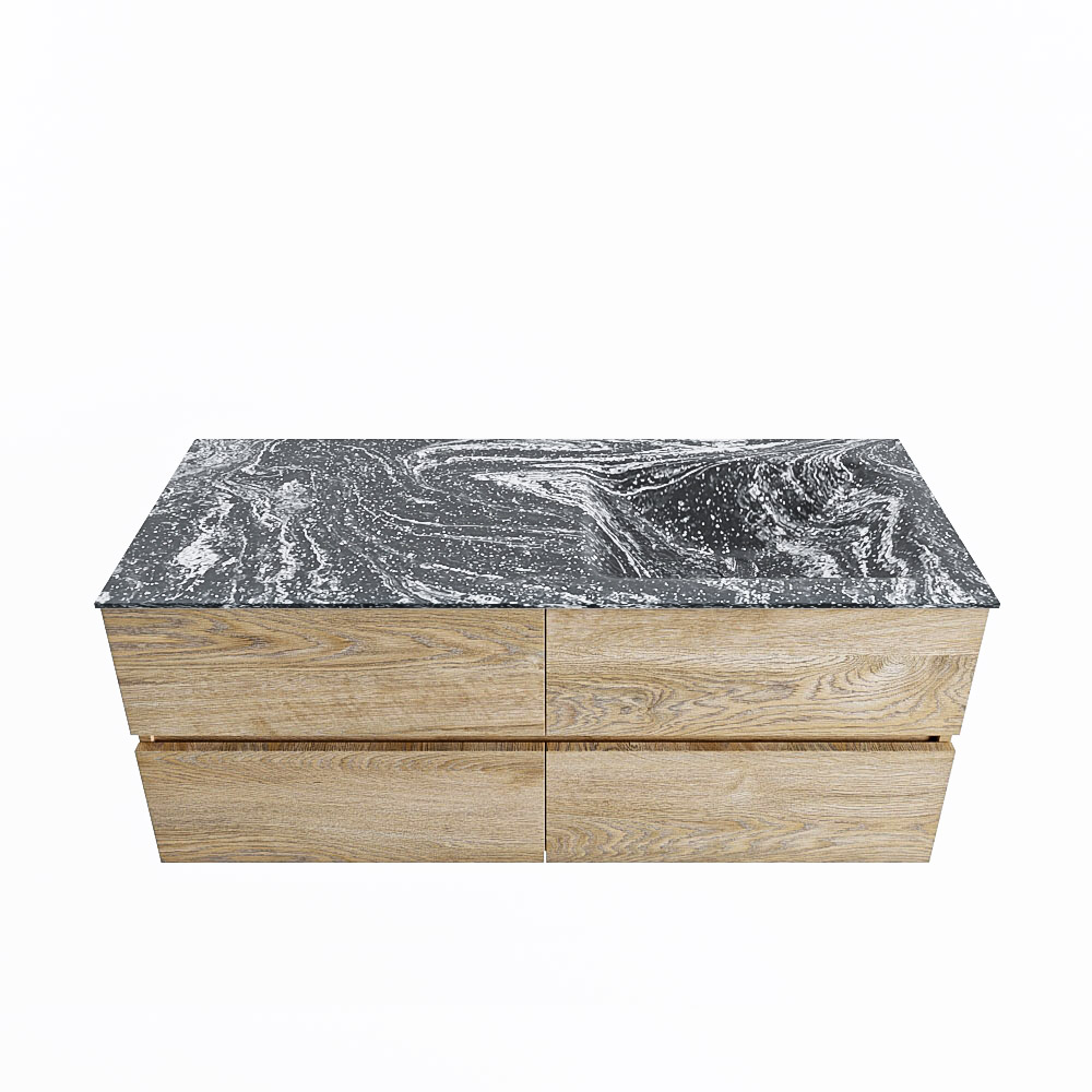 MONDIAZ VICA-DLUX 120cm badmeubel onderkast Washed Oak 4 lades. Inbouw wastafel CLOUD rechts zonder kraangat, kleur Lava.