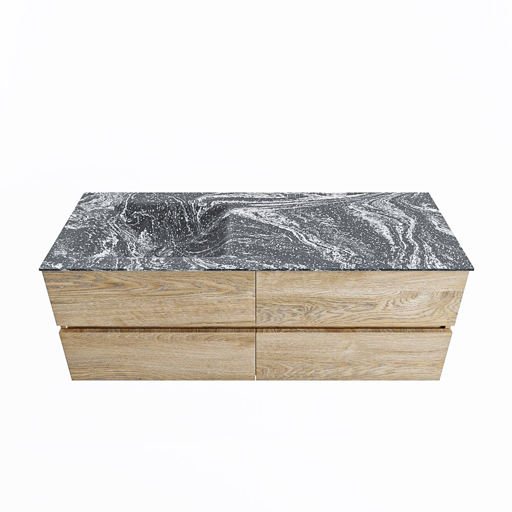MONDIAZ VICA-DLUX 130cm badmeubel onderkast Washed Oak 4 lades. Inbouw wastafel CLOUD links 1 kraangat, kleur Lava.