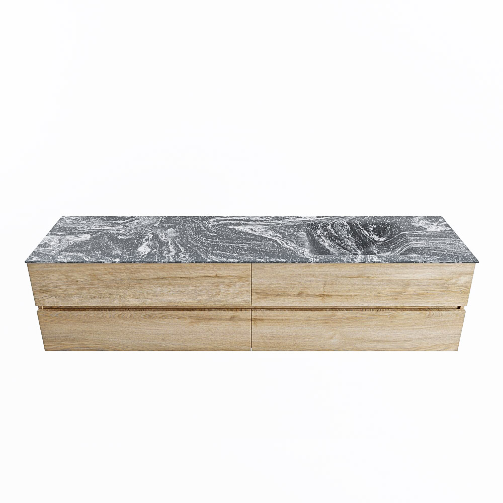MONDIAZ VICA-DLUX 200cm badmeubel onderkast Washed Oak 4 lades. Inbouw wastafel CLOUD rechts zonder kraangat, kleur Lava.