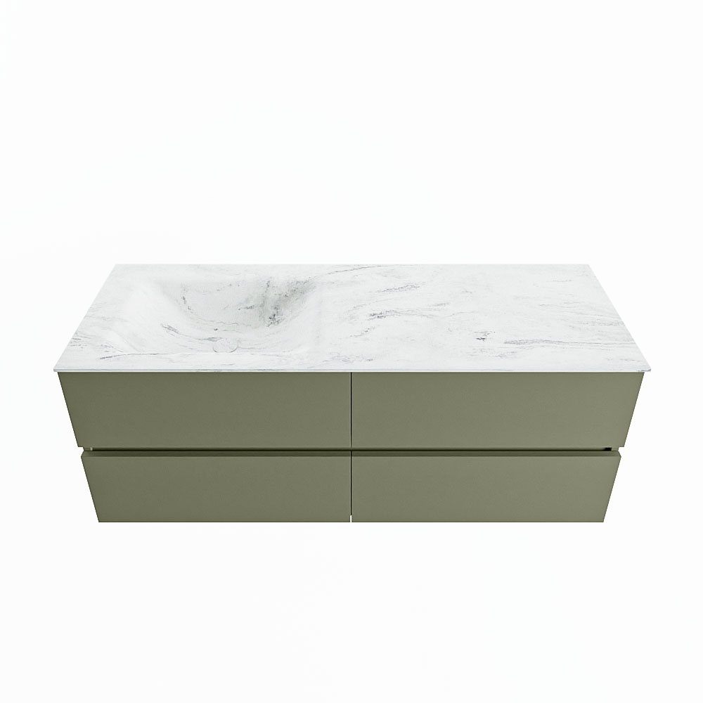 MONDIAZ VICA-DLUX 130cm badmeubel onderkast Army 4 lades. Inbouw wastafel CLOUD links 1 kraangat, kleur Opalo.