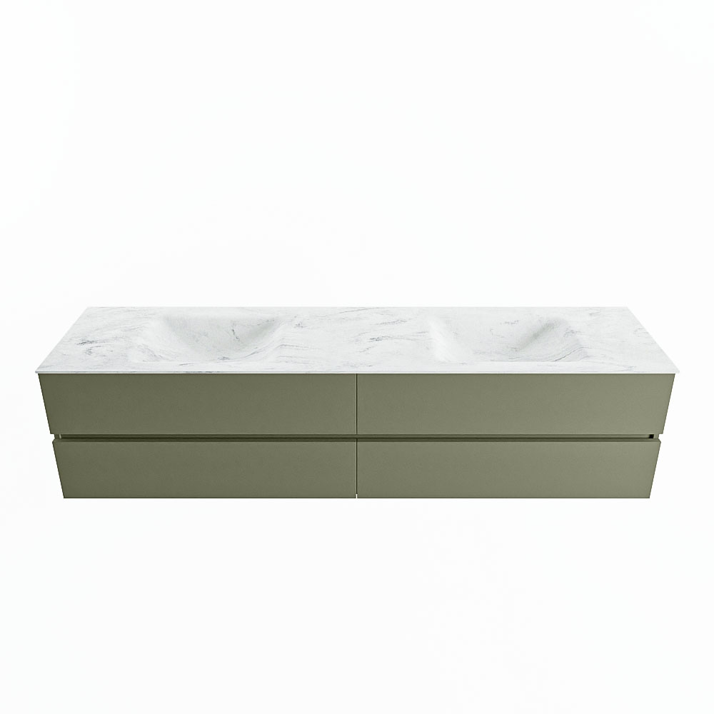 MONDIAZ VICA-DLUX 200cm badmeubel onderkast Army 4 lades. Inbouw wastafel CLOUD dubbel 2 kraangaten, kleur Opalo.