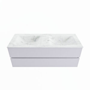 MONDIAZ VICA-DLUX 130cm badmeubel onderkast Cale 2 lades. Inbouw wastafel CLOUD dubbel 2 kraangaten, kleur Opalo.