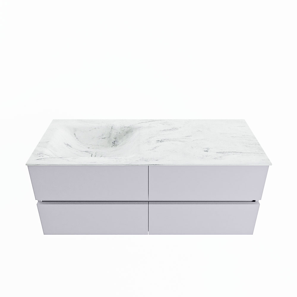 MONDIAZ VICA-DLUX 120cm badmeubel onderkast Cale 4 lades. Inbouw wastafel CLOUD links 1 kraangat, kleur Opalo.