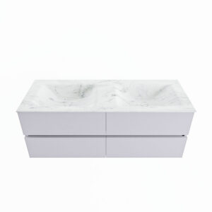 MONDIAZ VICA-DLUX 130cm badmeubel onderkast Cale 4 lades. Inbouw wastafel CLOUD dubbel 2 kraangaten, kleur Opalo.