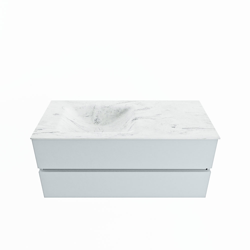 MONDIAZ VICA-DLUX 110cm badmeubel onderkast Clay 2 lades. Inbouw wastafel CLOUD links 1 kraangat, kleur Opalo.
