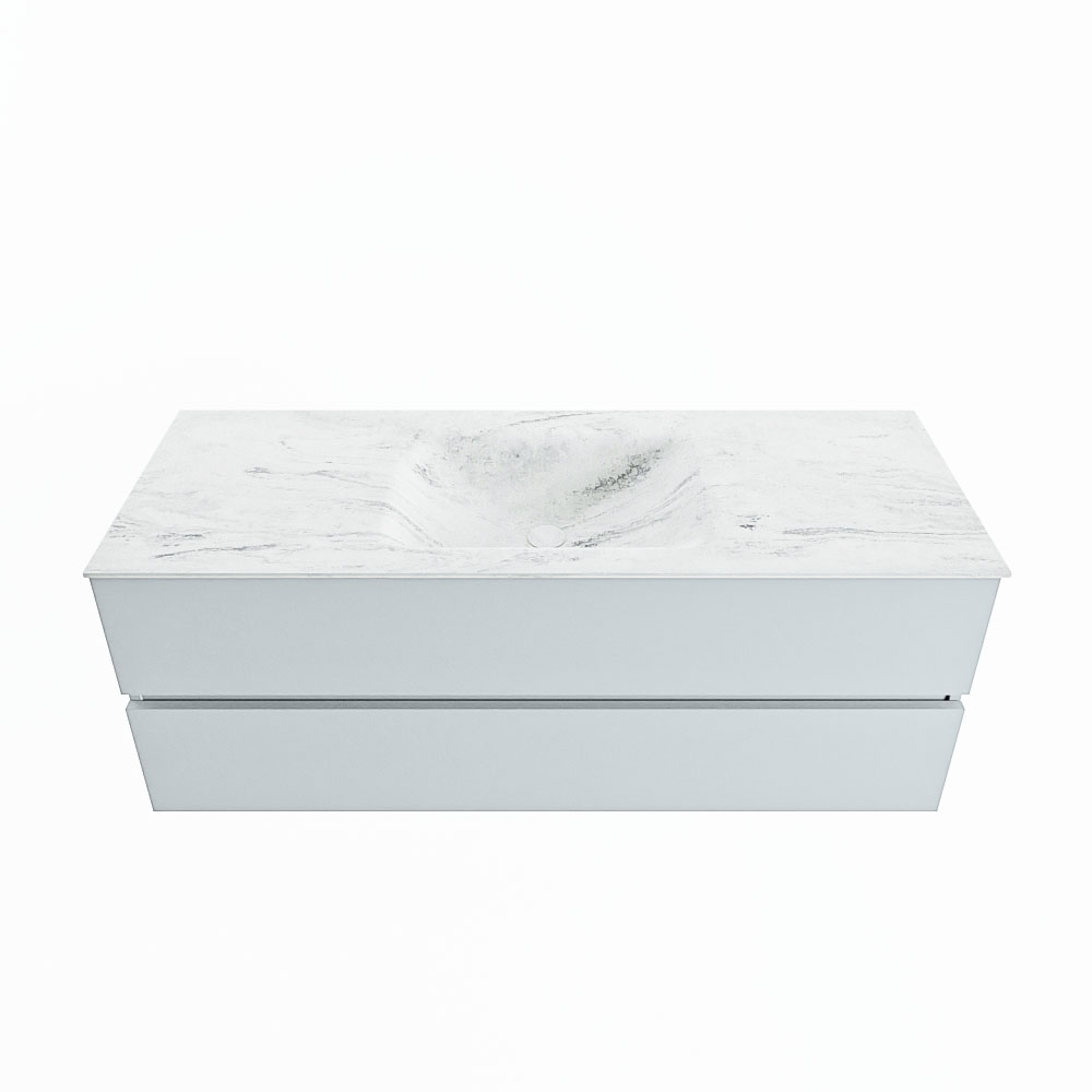 MONDIAZ VICA-DLUX 130cm badmeubel onderkast Clay 2 lades. Inbouw wastafel CLOUD midden zonder kraangat, kleur Opalo.