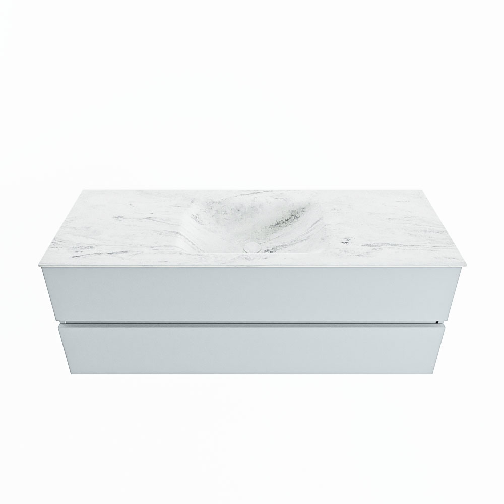 MONDIAZ VICA-DLUX 130cm badmeubel onderkast Clay 2 lades. Inbouw wastafel CLOUD midden 1 kraangat, kleur Opalo.