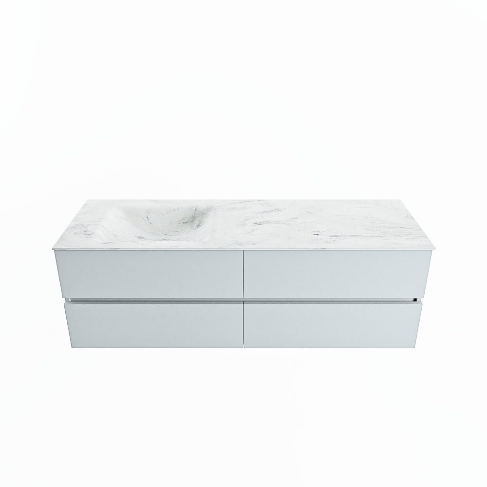 MONDIAZ VICA-DLUX 150cm badmeubel onderkast Clay 4 lades. Inbouw wastafel CLOUD links 1 kraangat, kleur Opalo.