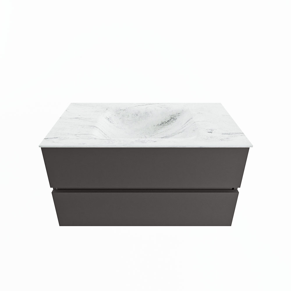 MONDIAZ VICA-DLUX 90cm badmeubel onderkast Dark grey 2 lades. Inbouw wastafel CLOUD midden 1 kraangat, kleur Opalo.