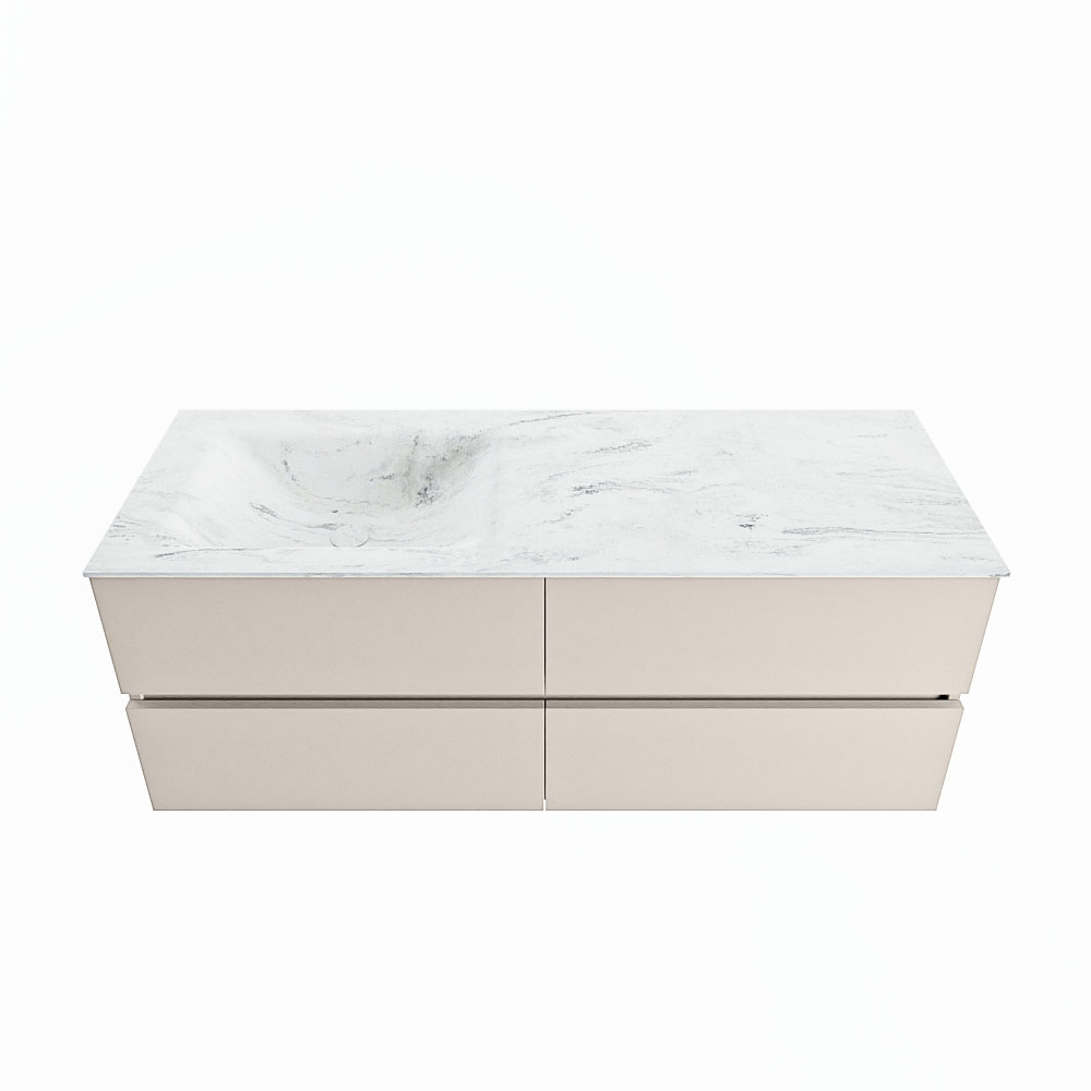 MONDIAZ VICA-DLUX 130cm badmeubel onderkast Linen 4 lades. Inbouw wastafel CLOUD links 1 kraangat, kleur Opalo.