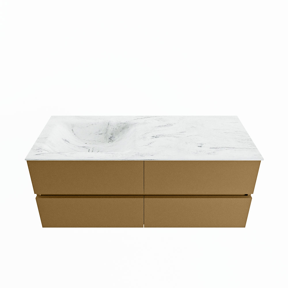 MONDIAZ VICA-DLUX 120cm badmeubel onderkast Oro 4 lades. Inbouw wastafel CLOUD links 1 kraangat, kleur Opalo.