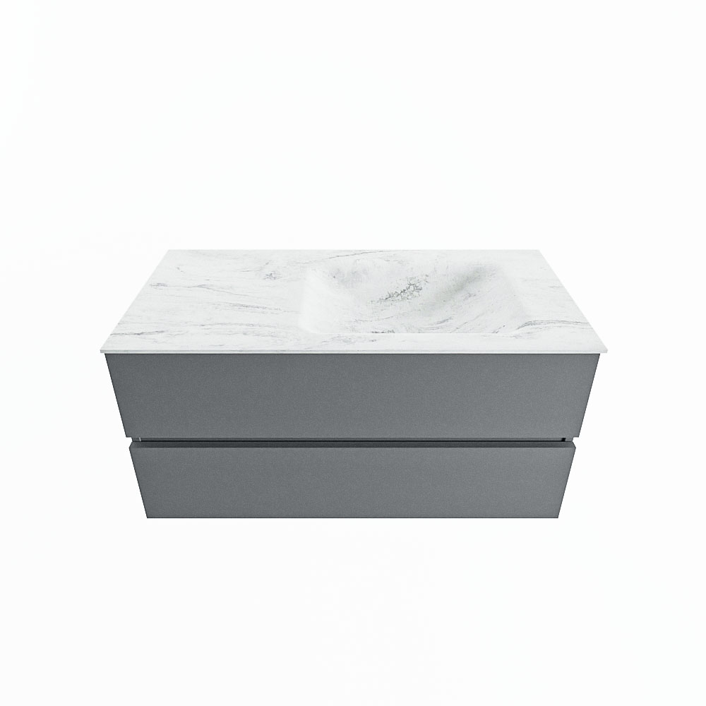 MONDIAZ VICA-DLUX 100cm badmeubel onderkast Plata 2 lades. Inbouw wastafel CLOUD rechts 1 kraangat, kleur Opalo.