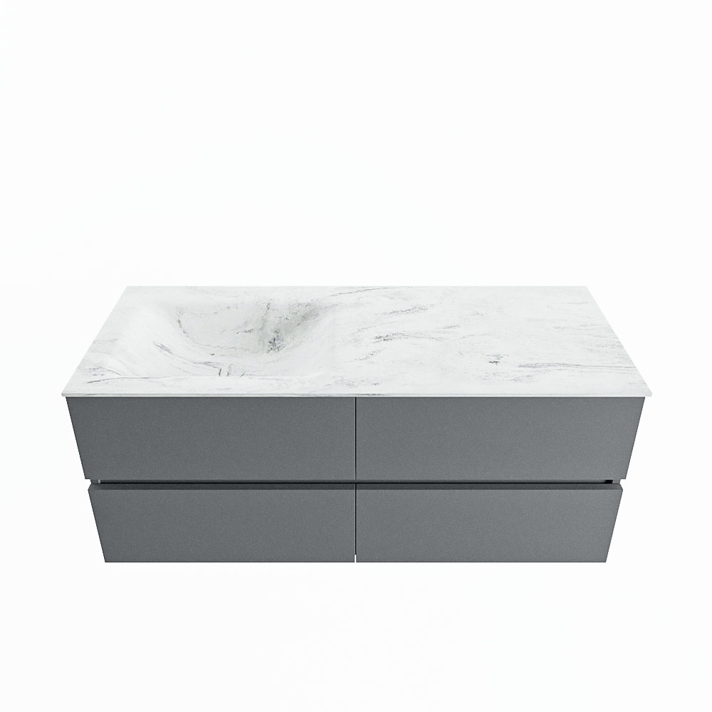 MONDIAZ VICA-DLUX 120cm badmeubel onderkast Plata 4 lades. Inbouw wastafel CLOUD links 1 kraangat, kleur Opalo.
