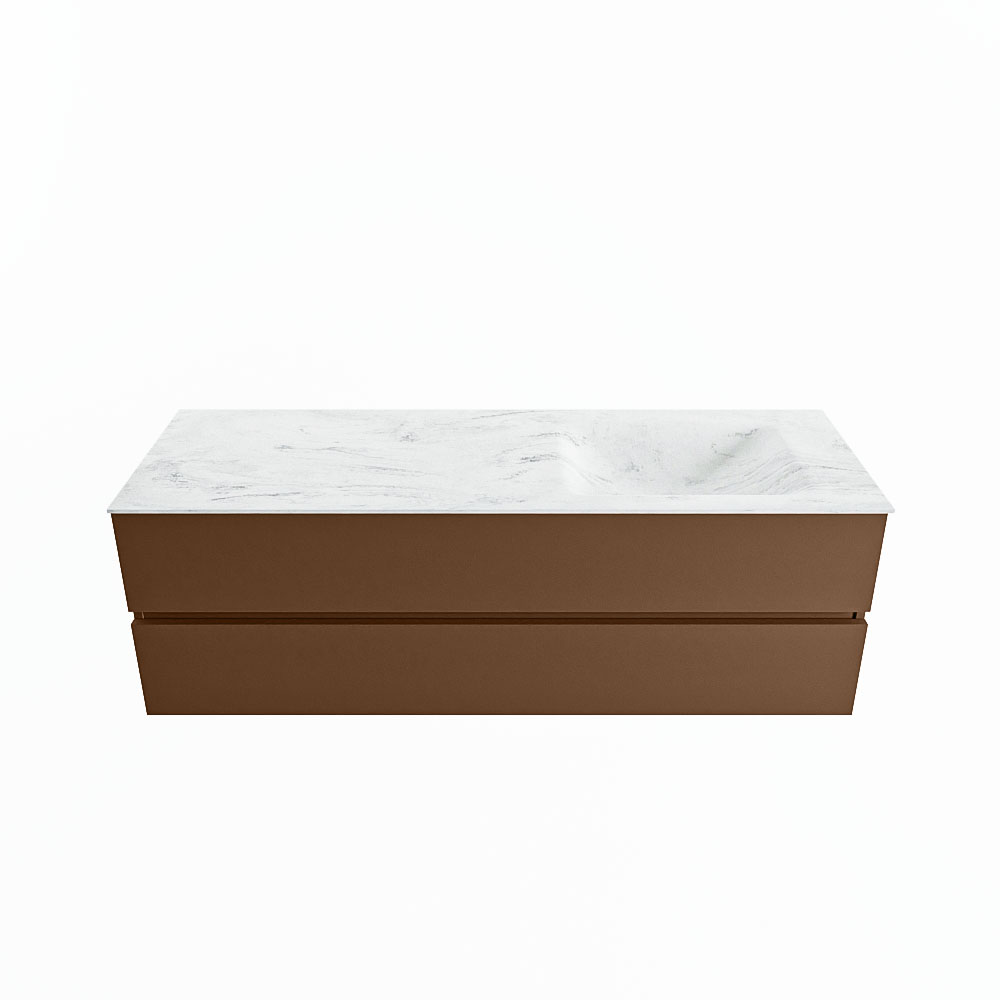 MONDIAZ VICA-DLUX 150cm badmeubel onderkast Rust 2 lades. Inbouw wastafel CLOUD rechts 1 kraangat, kleur Opalo.
