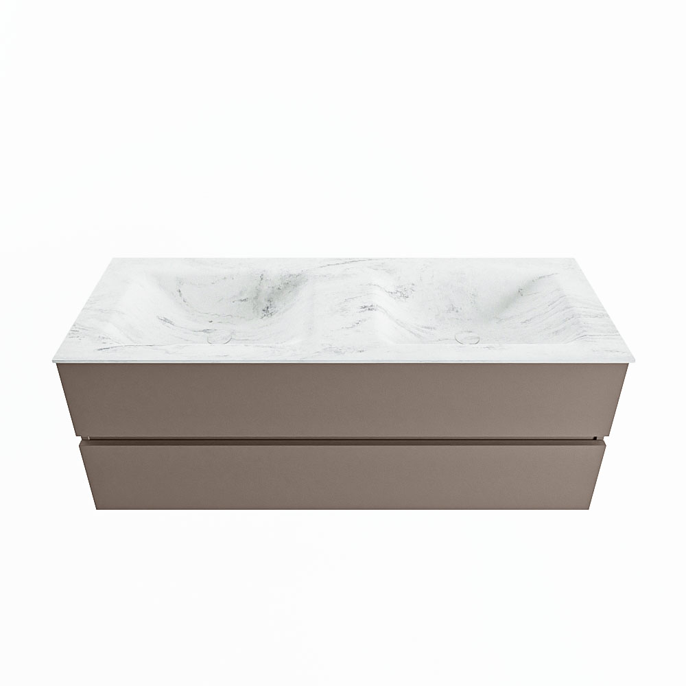 MONDIAZ VICA-DLUX 130cm badmeubel onderkast Smoke 2 lades. Inbouw wastafel CLOUD dubbel zonder kraangat, kleur Opalo.