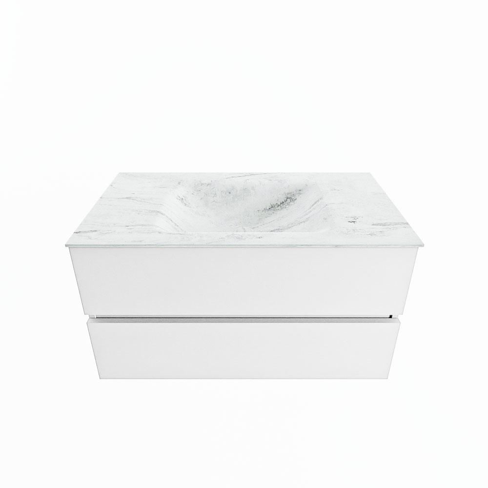 MONDIAZ VICA-DLUX 90cm badmeubel onderkast Talc 2 lades. Inbouw wastafel CLOUD midden zonder kraangat, kleur Opalo.