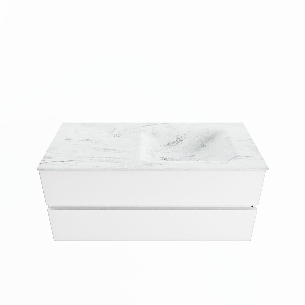 MONDIAZ VICA-DLUX 110cm badmeubel onderkast Talc 2 lades. Inbouw wastafel CLOUD rechts 1 kraangat, kleur Opalo.