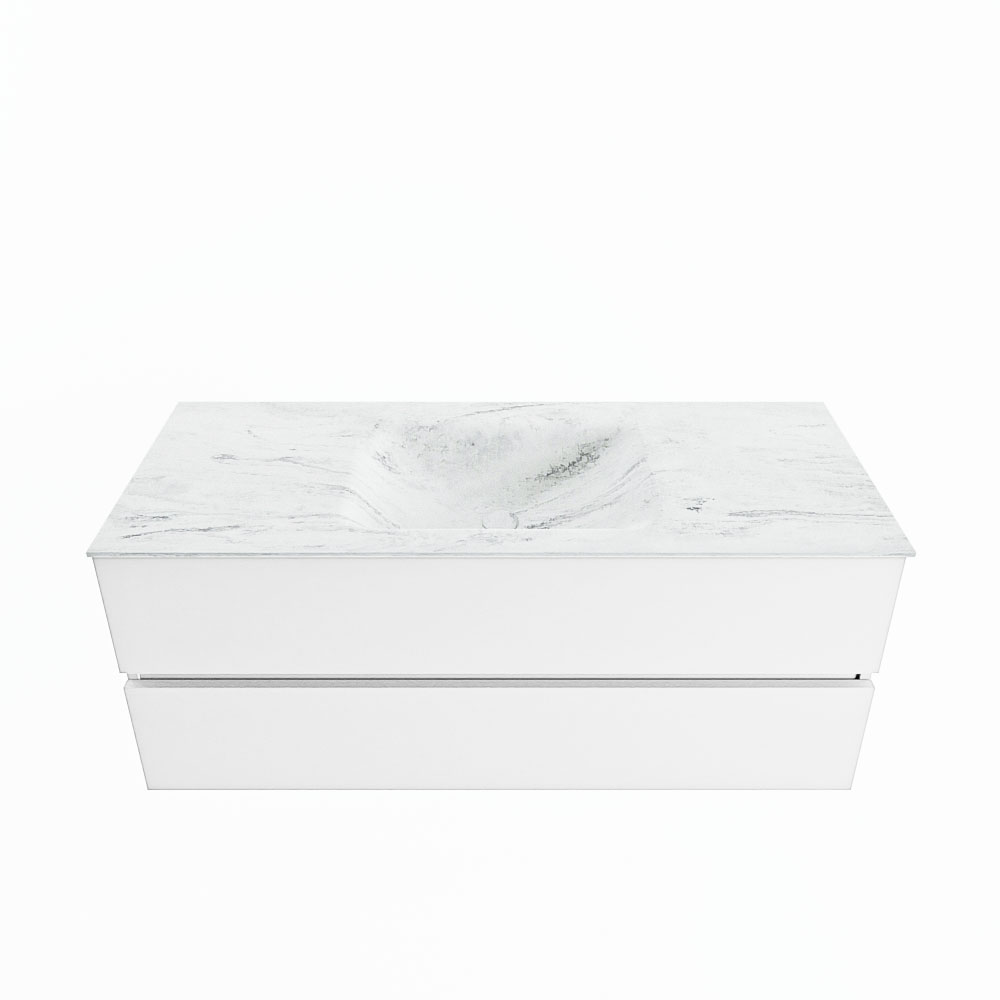 MONDIAZ VICA-DLUX 120cm badmeubel onderkast Talc 2 lades. Inbouw wastafel CLOUD midden 1 kraangat, kleur Opalo.