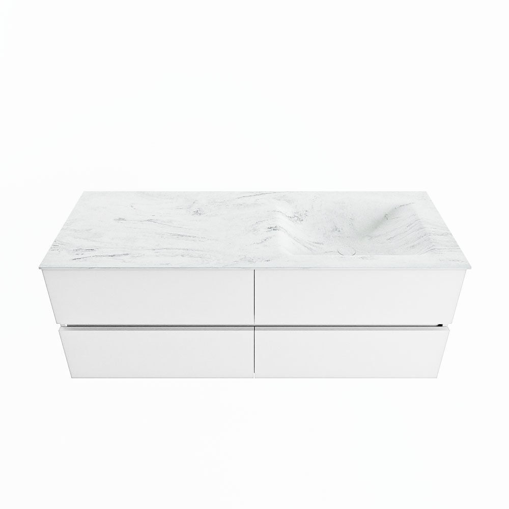 MONDIAZ VICA-DLUX 130cm badmeubel onderkast Talc 4 lades. Inbouw wastafel CLOUD rechts 1 kraangat, kleur Opalo.