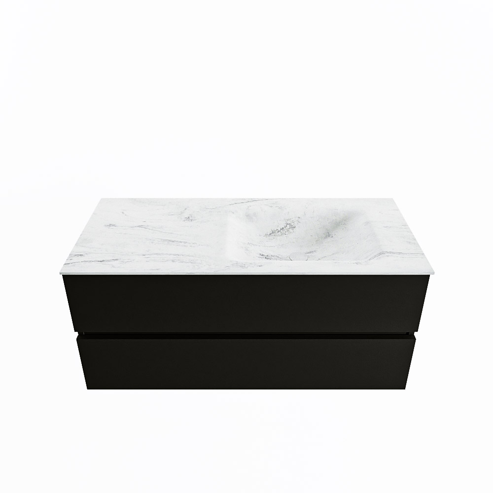 MONDIAZ VICA-DLUX 110cm badmeubel onderkast Urban 2 lades. Inbouw wastafel CLOUD rechts 1 kraangat, kleur Opalo.