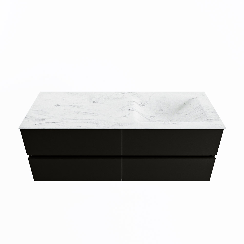MONDIAZ VICA-DLUX 130cm badmeubel onderkast Urban 4 lades. Inbouw wastafel CLOUD rechts zonder kraangat, kleur Opalo.