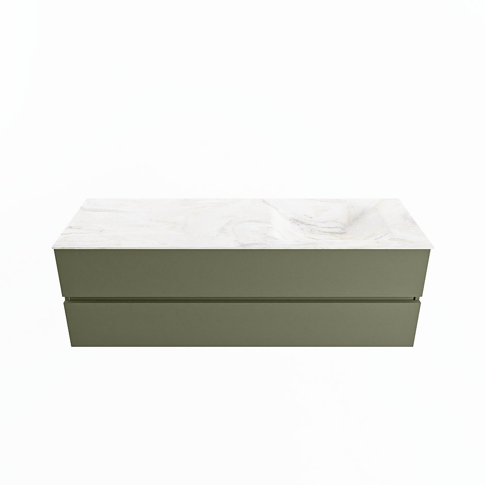 MONDIAZ VICA-DLUX 150cm badmeubel onderkast Army 2 lades. Inbouw wastafel CLOUD rechts zonder kraangat, kleur Ostra.