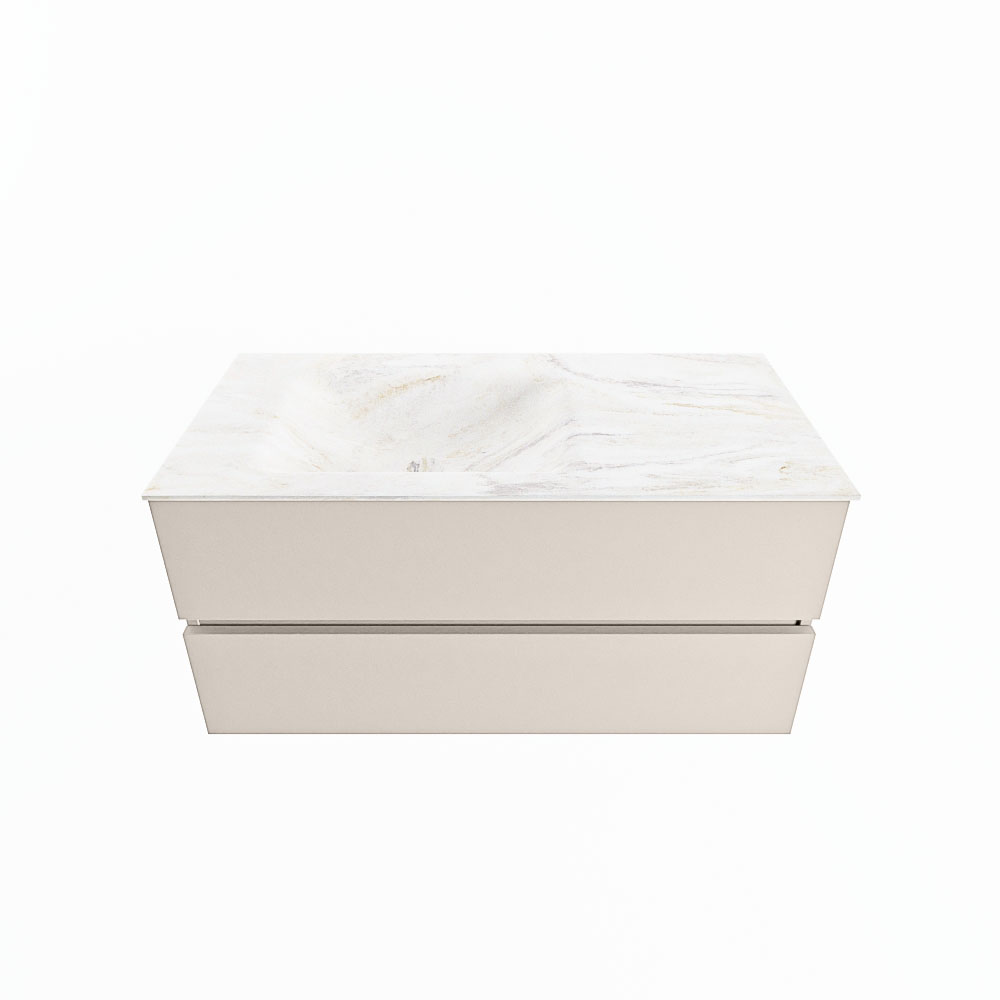 MONDIAZ VICA-DLUX 100cm badmeubel onderkast Linen 2 lades. Inbouw wastafel CLOUD links 1 kraangat, kleur Ostra.