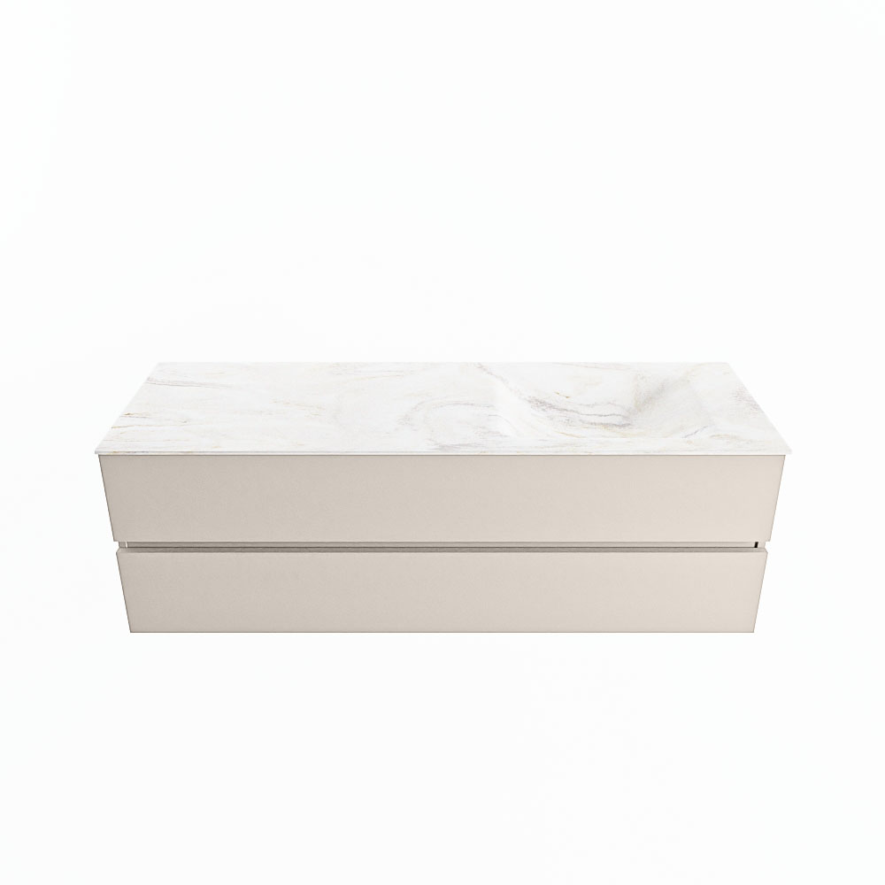 MONDIAZ VICA-DLUX 150cm badmeubel onderkast Linen 2 lades. Inbouw wastafel CLOUD rechts zonder kraangat, kleur Ostra.