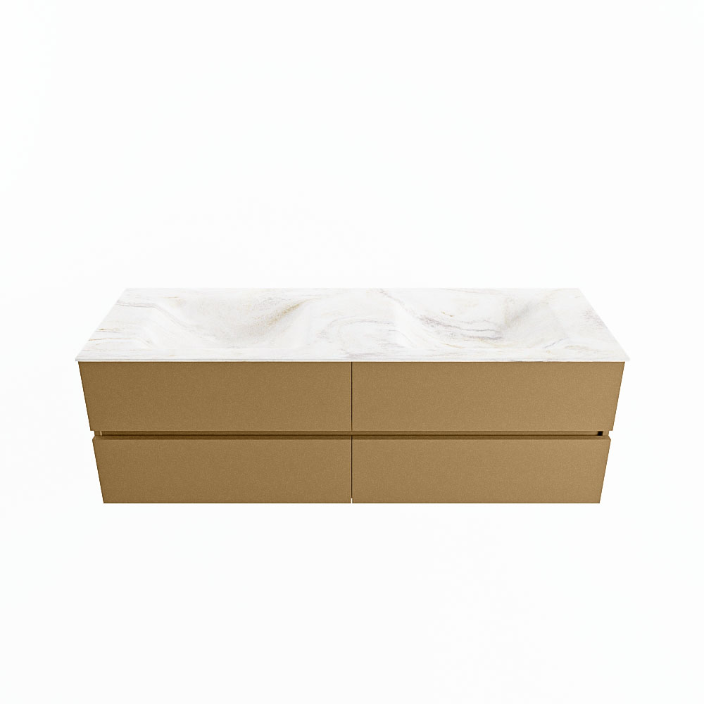 MONDIAZ VICA-DLUX 150cm badmeubel onderkast Oro 4 lades. Inbouw wastafel CLOUD dubbel zonder kraangat, kleur Ostra.