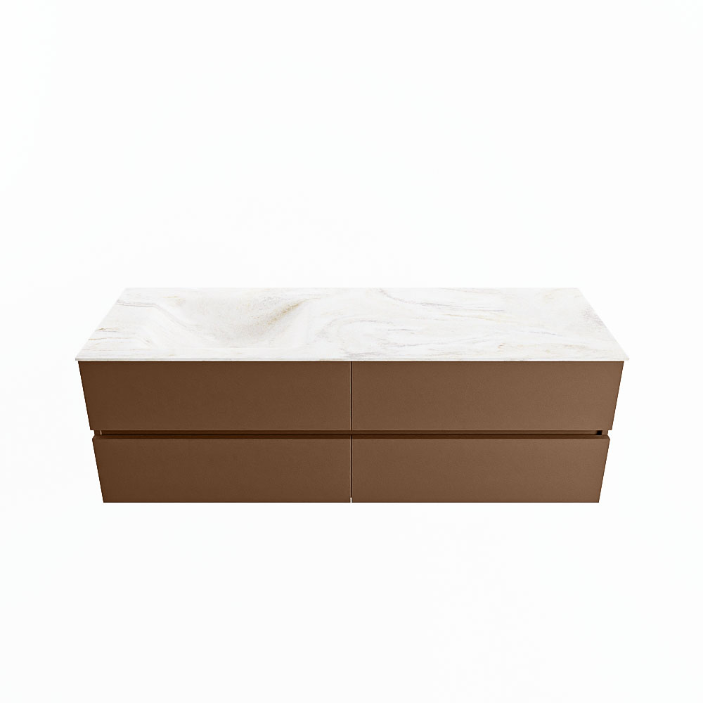 MONDIAZ VICA-DLUX 150cm badmeubel onderkast Rust 4 lades. Inbouw wastafel CLOUD links 1 kraangat, kleur Ostra.