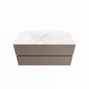 MONDIAZ VICA-DLUX 100cm badmeubel onderkast Smoke 2 lades. Inbouw wastafel CLOUD links 1 kraangat, kleur Ostra.