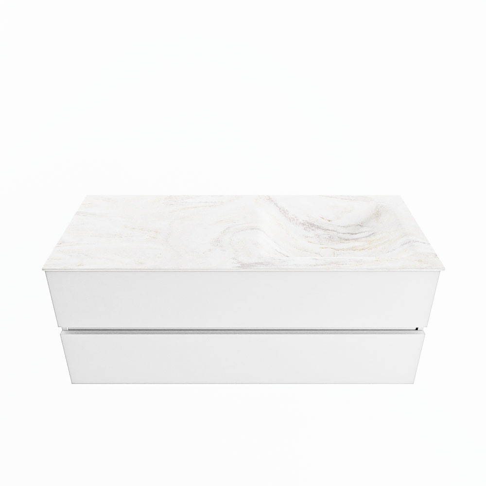 MONDIAZ VICA-DLUX 120cm badmeubel onderkast Talc 2 lades. Inbouw wastafel CLOUD rechts 1 kraangat, kleur Ostra.