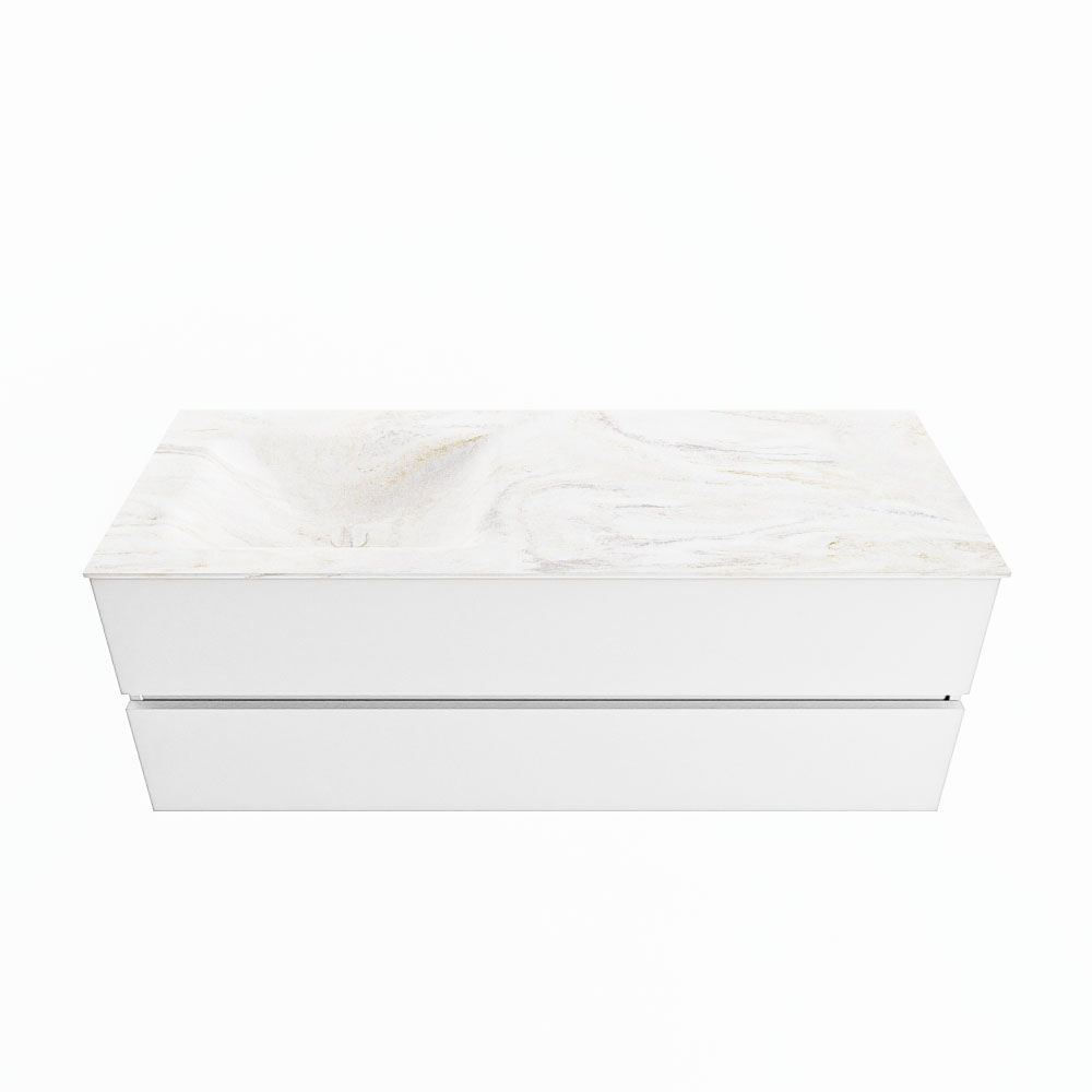 MONDIAZ VICA-DLUX 130cm badmeubel onderkast Talc 2 lades. Inbouw wastafel CLOUD links 1 kraangat, kleur Ostra.