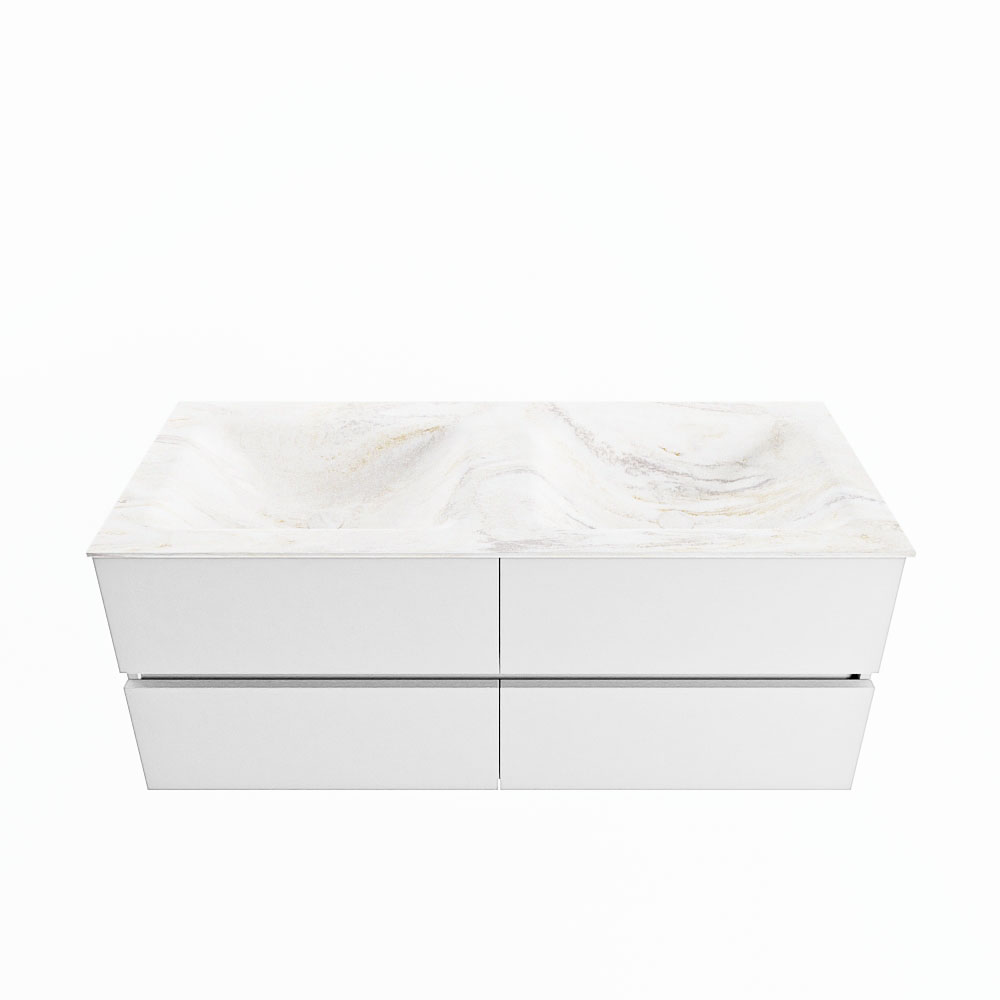 MONDIAZ VICA-DLUX 120cm badmeubel onderkast Talc 4 lades. Inbouw wastafel CLOUD dubbel zonder kraangat, kleur Ostra.
