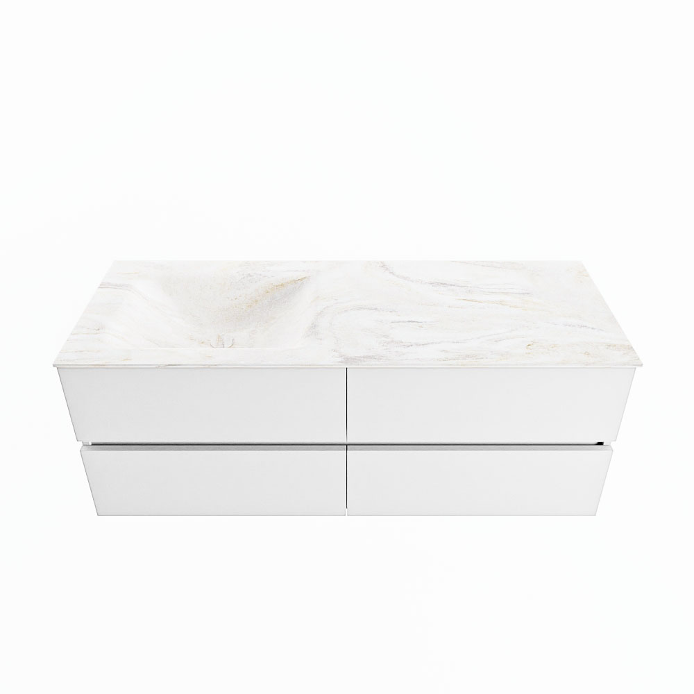 MONDIAZ VICA-DLUX 130cm badmeubel onderkast Talc 4 lades. Inbouw wastafel CLOUD links zonder kraangat, kleur Ostra.