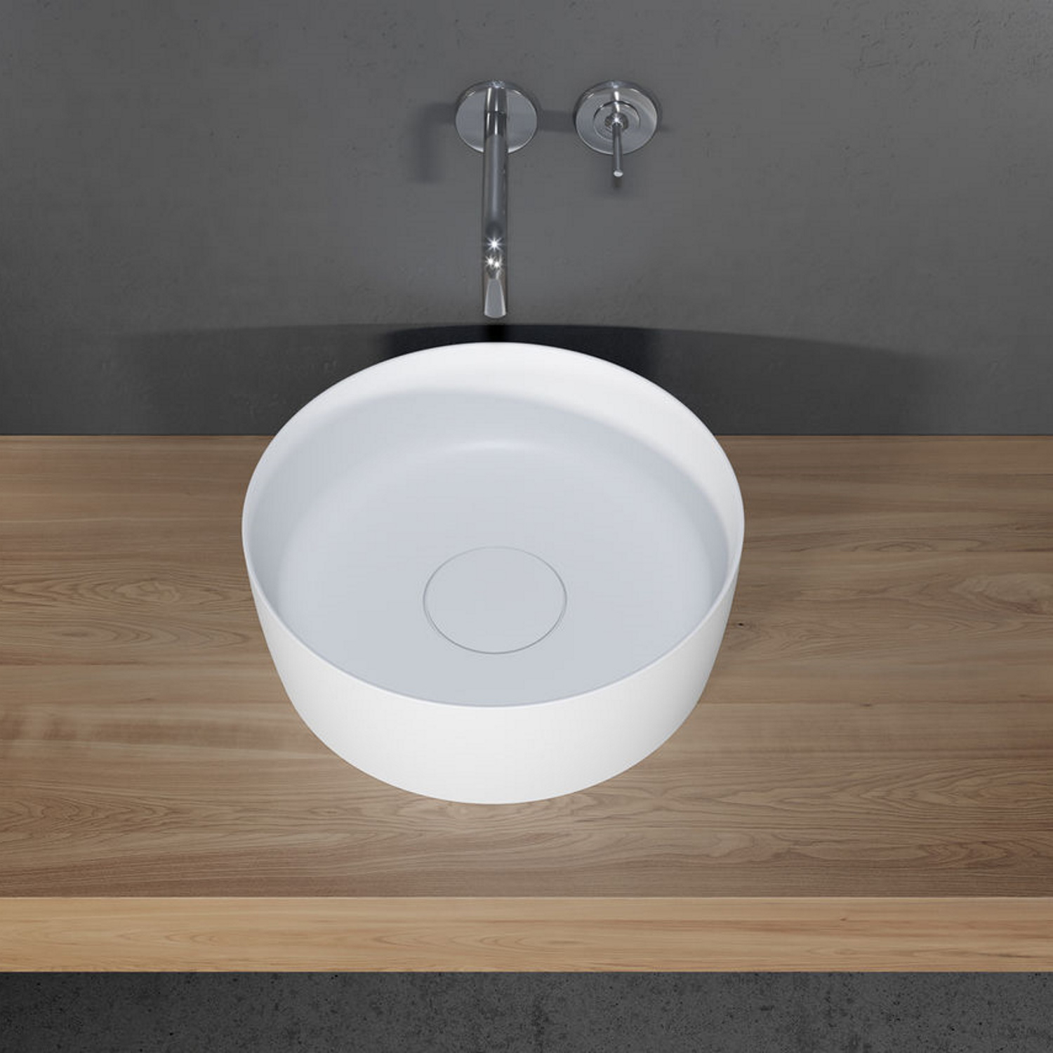 Waskom Riho Thin Opbouw Rond 41.8 cm Mat Wit