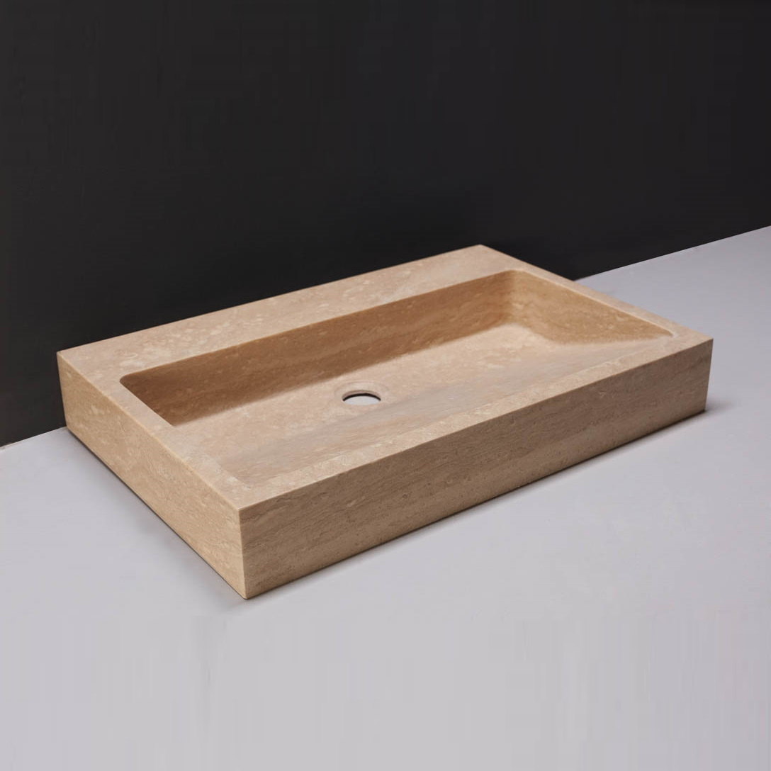 Wastafel Forzalaqua Palermo Travertin Gezoet Zonder Kraangaten Beige 60x40x9 cm