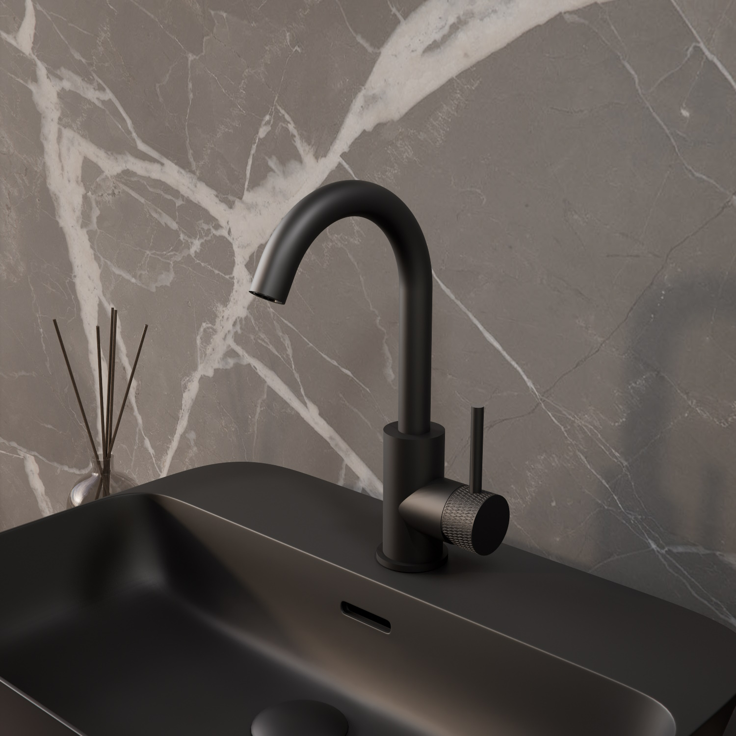 Wastafelmengkraan BWS Ridged Gebogen met Draaibare Uitloop Mat Zwart