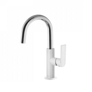 Wastafelmengkraan Tres Loft Colors 1-Hendel Uitloop Gebogen 17 cm Rond Wit Chroom