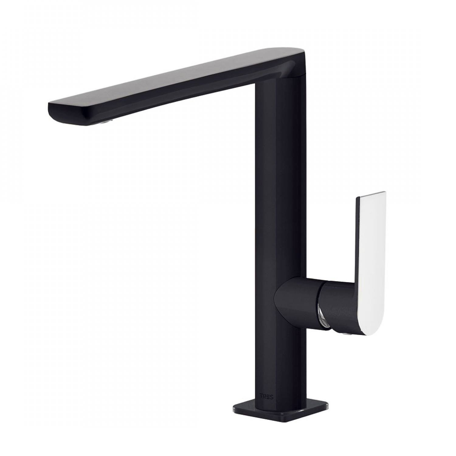 Wastafelmengkraan Tres Loft Colors 1-Hendel Uitloop Recht 22 cm Rond Zwart Chroom
