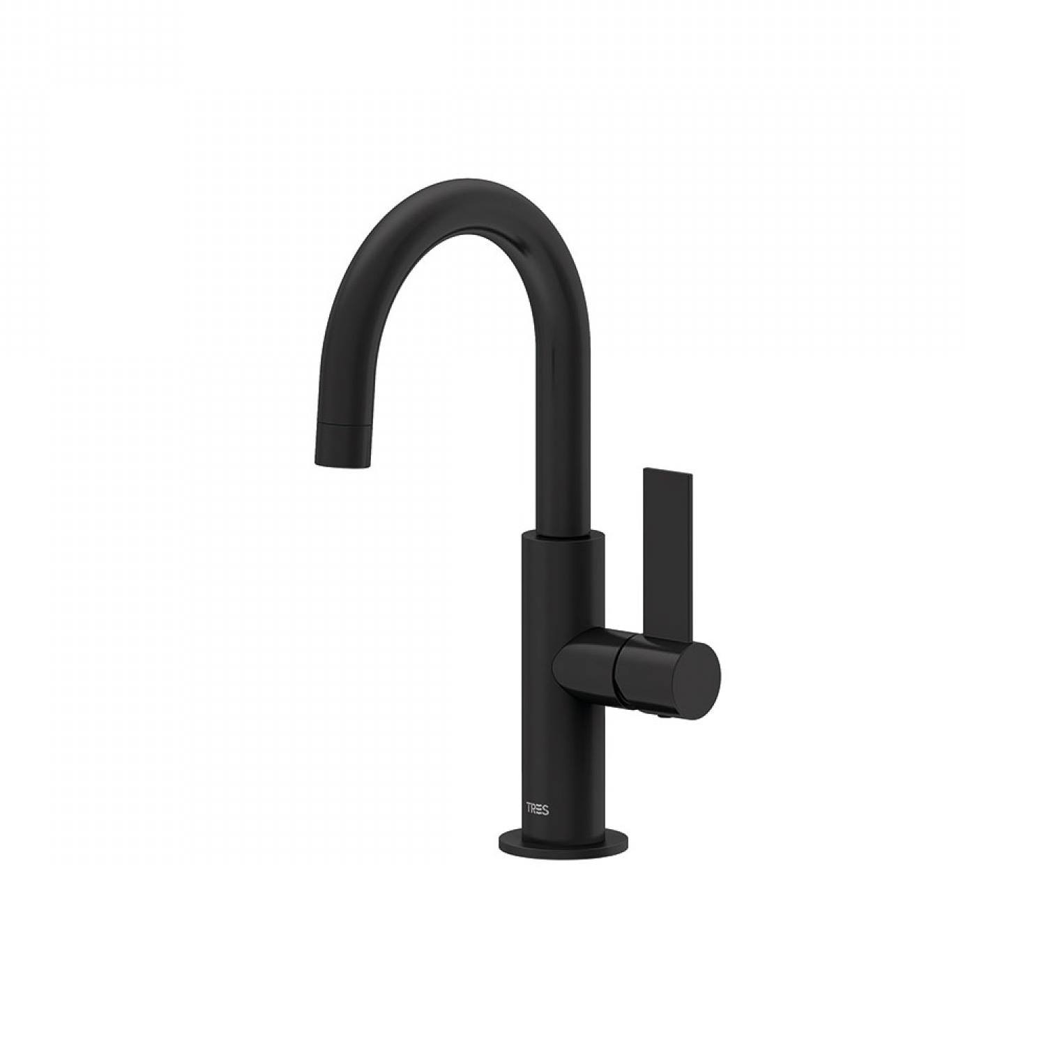 Wastafelmengkraan Tres Project 1-Hendel Uitloop Gebogen 17 cm Rond Mat Zwart