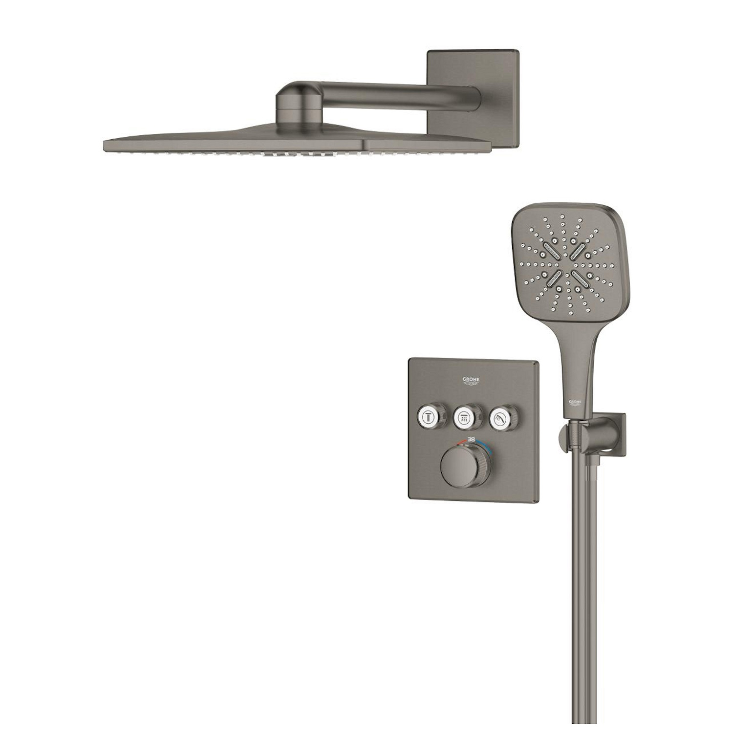 Grohe Smartcontrol Thermostatisch Inbouw Douchekraan Shower-Set Vierkant Hard Graphite Geborsteld