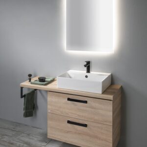Aqualine Vega 103.5cm badkamermeubel met witte vierkante waskom rechts eiken