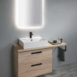 Aqualine Vega 124.5cm badkamermeubel met witte vierkante waskom links eiken