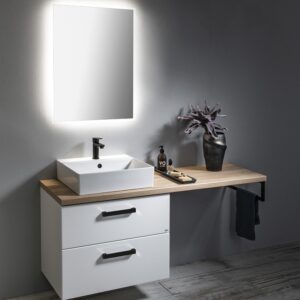 Aqualine Vega 124.5cm badkamermeubel met witte vierkante waskom links wit