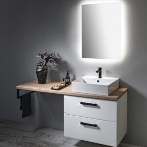Aqualine Vega 144.5cm badkamermeubel met witte vierkante waskom rechts wit