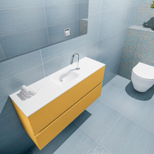 Mondiaz Ada 100cm toiletmeubel ocher met wastafel talc midden 1 kraangat
