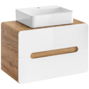 Comad Aruba White badkamermeubel 80cm met witte waskom eiken/wit